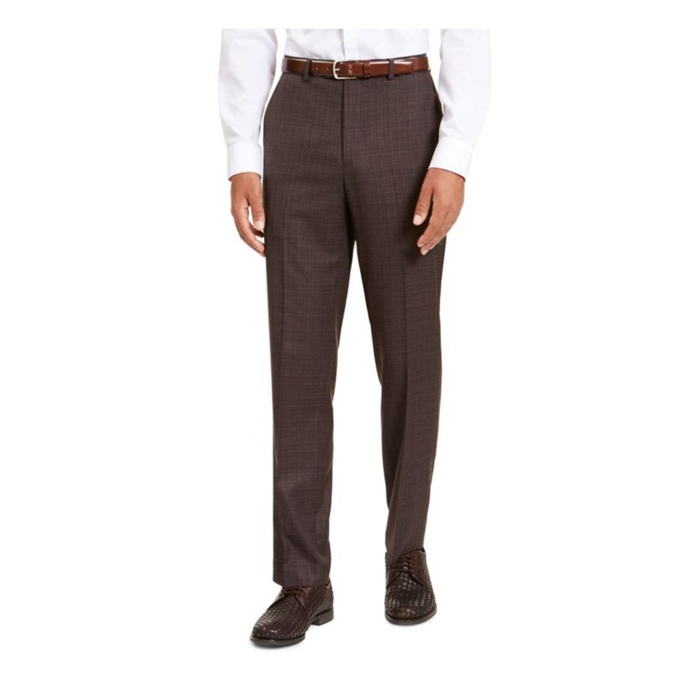 SEANJOHN Mens Brown Flat Front Stretch Tattersall Suit Separate Pants W32/ L32